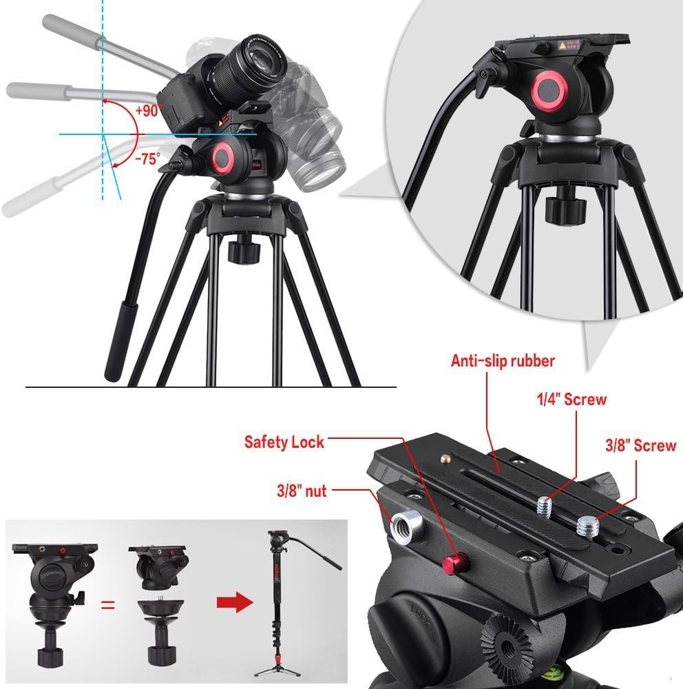 Free Shipping Offer miliboo MTT601A Heavy Duty Aluminum Video Tripod with Middle Spreader Design Camera Trippod Stand