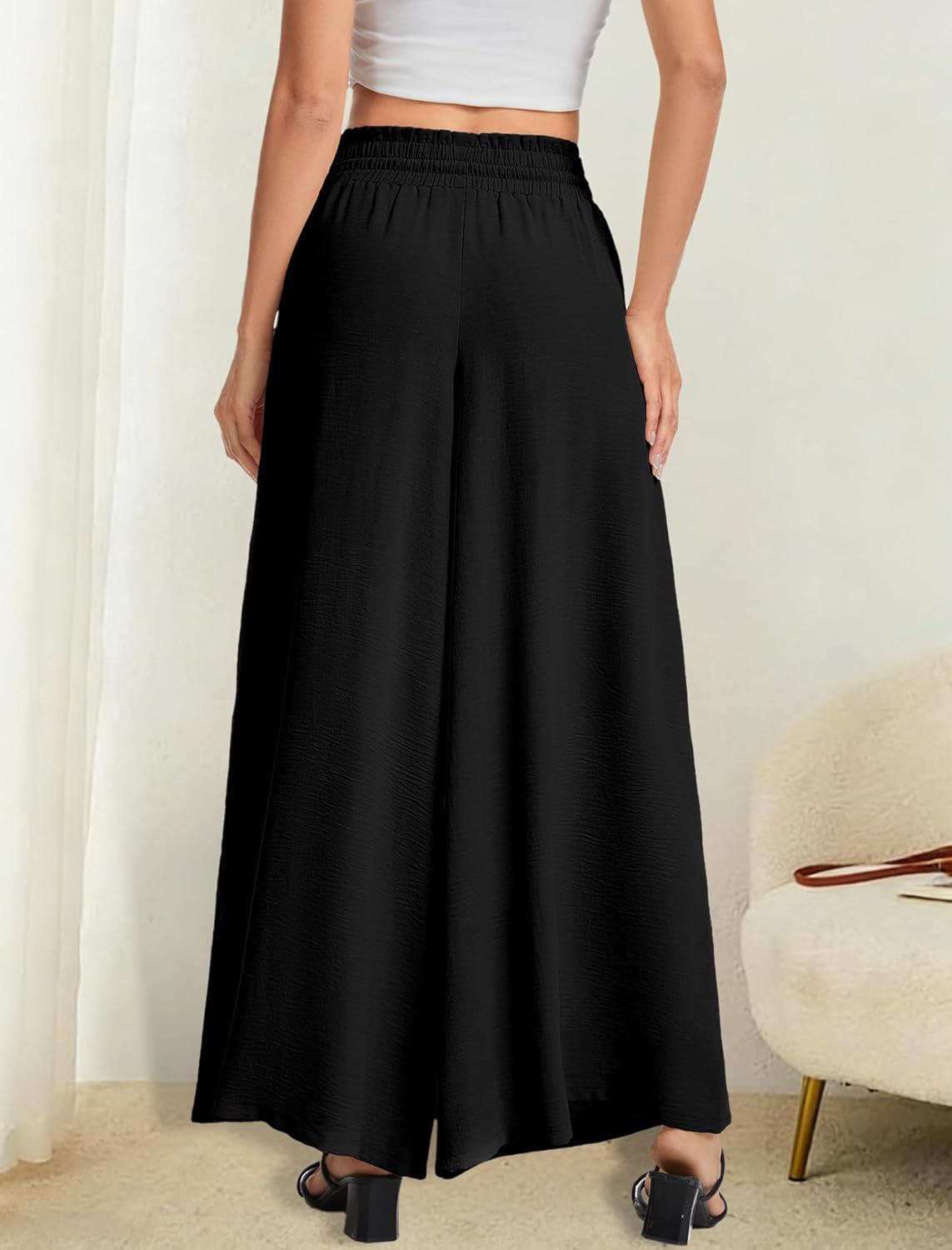 Women’s Wide Leg Pants Drawstring Elastic Waist Casual Trousers Lightweight Loose Lounge Pants with Pockets - Image 5