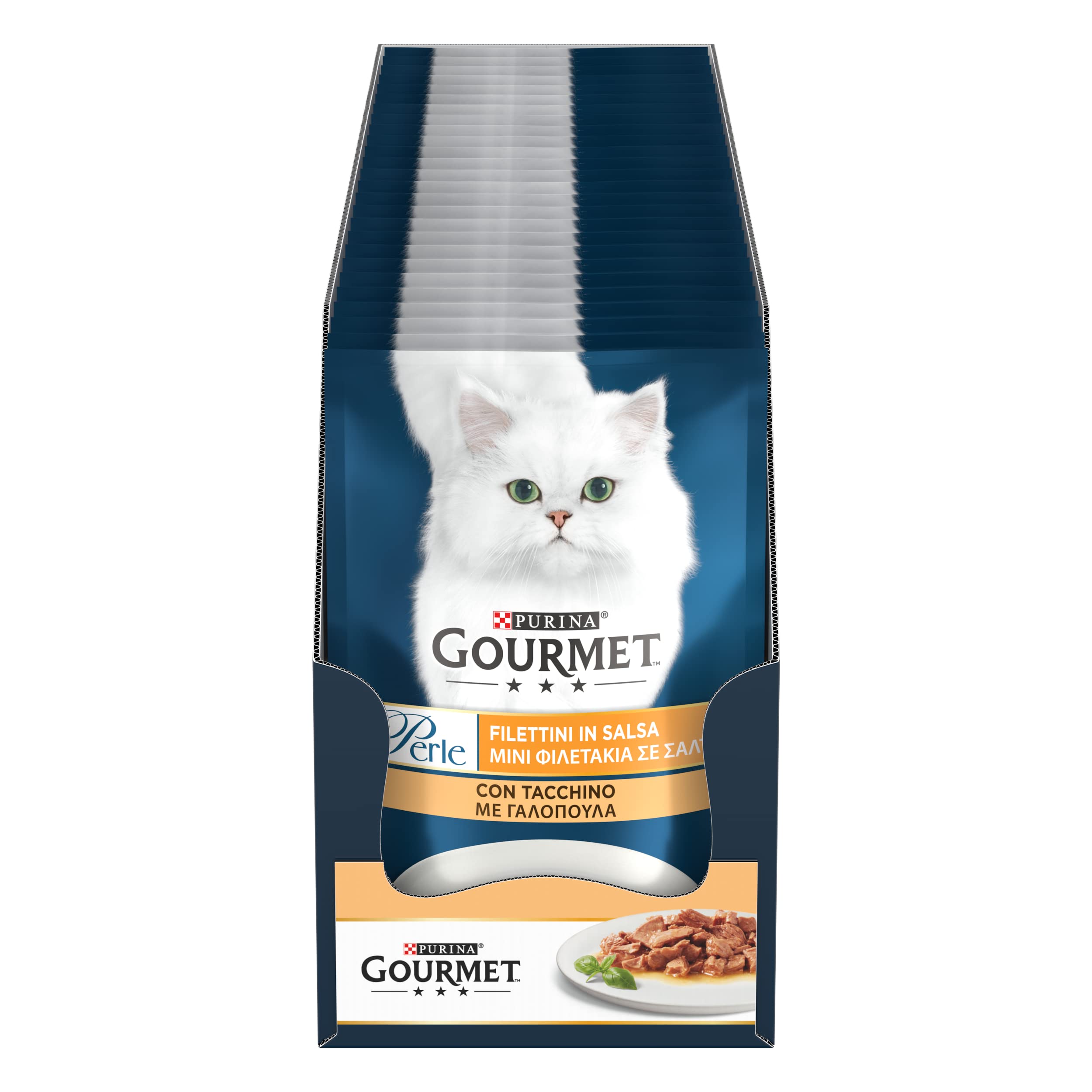 Purina Gourmet Perle Filettini in Salsa Cibo Umido per Gatti con Tacchino, 26 Buste da 85g