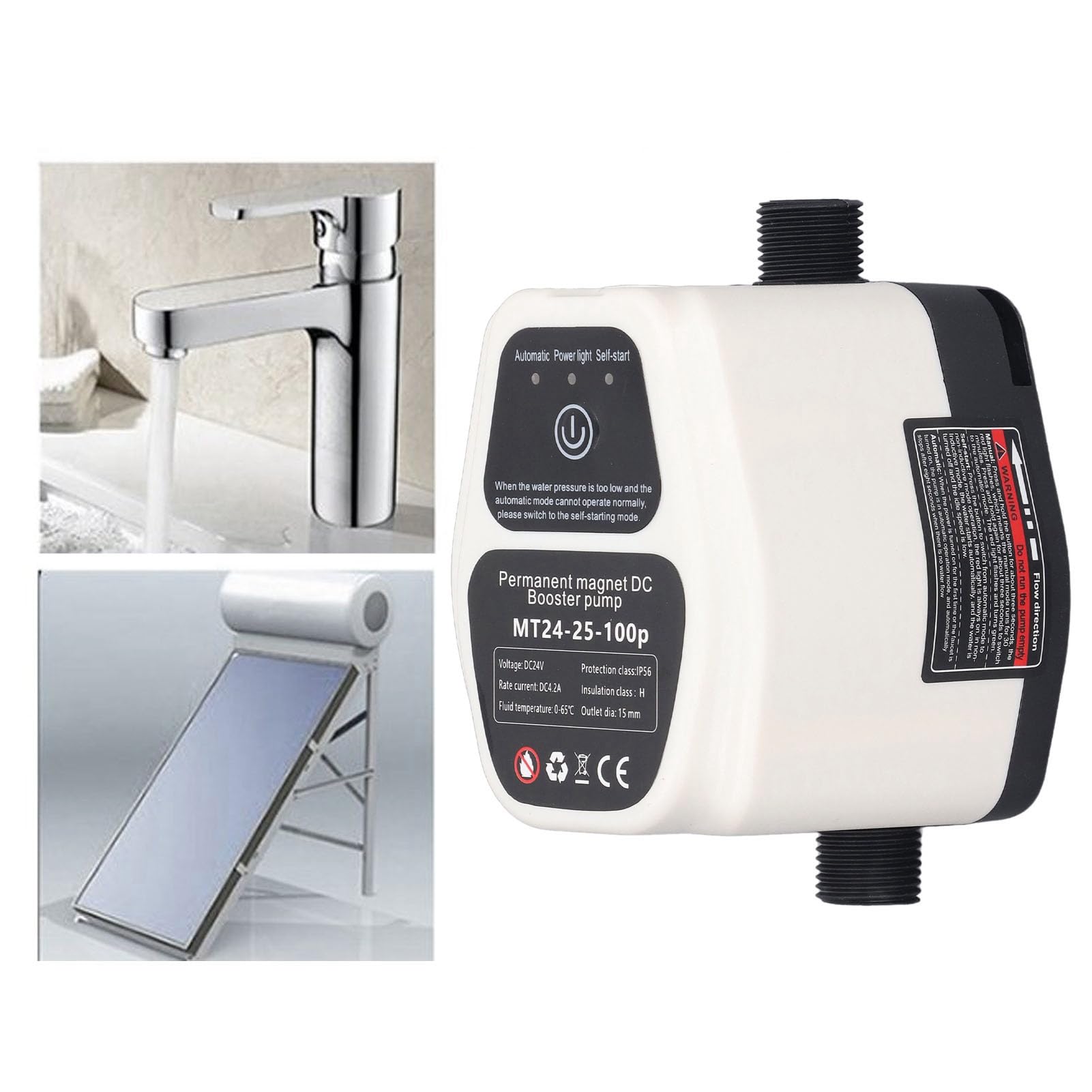 Bomba de Presión de Refuerzo de Agua, Bomba de Refuerzo Automática de 100 W 24 V, Motor sin Escobillas Integrado e Impulsor Centrífugo, para Boquillas de Jardín, Duchas (blanco)