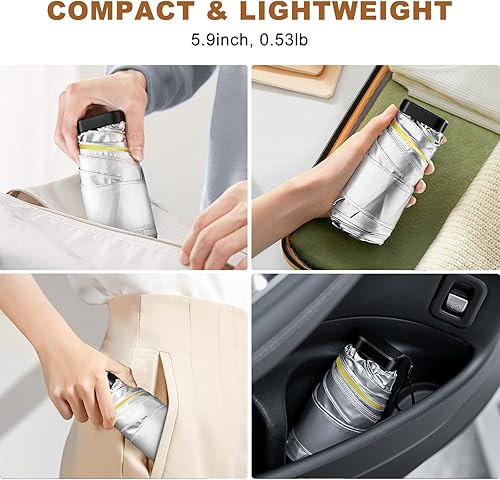 Miniatura 5 de LEAGERA Mini paraguas para bolso, paraguas de protección solar UPF 50+ con bloqueo UV, diseño pequeño de micro parasol de viaje para mujer