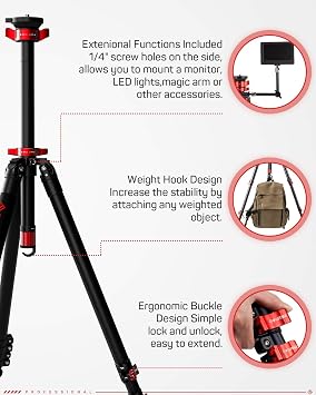 IFOOTAGE TA6S Aluminum Video Tripod 65 Professional Camera Tripod | 3 Sections Camera Tripod with Centre Pole Compatible Canon Nikon Sony DSLR Camcorder, Professional Video Support, 13.2lb Load