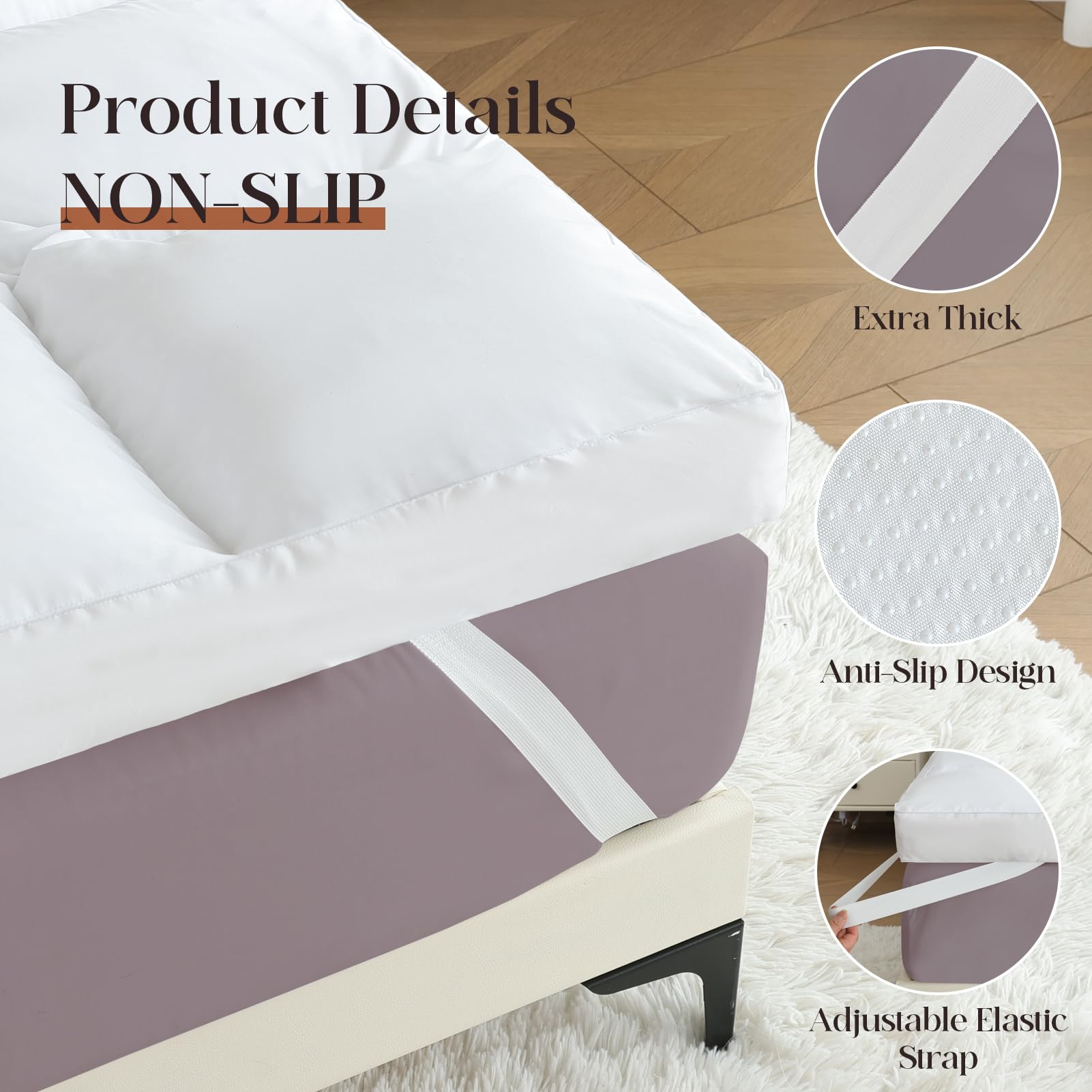 WhatsBedding Coprimaterasso matrimoniale in schiuma triturata da 7,6 cm, con copertura impermeabile, cuscino rinfrescante, morbido coprimaterasso con tasca profonda 20-53 cm, 99 x 190,5 cm, bianco