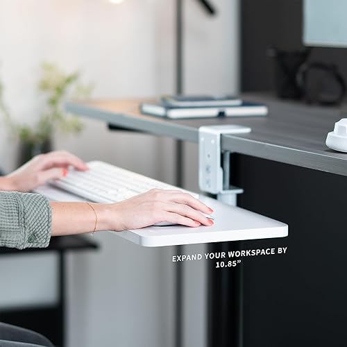 Miniatura 3 de VIVO Bandeja giratoria para teclado y mouse de computadora, plataforma giratoria de 25 x 10 pulgadas con abrazadera de escritorio individual extra