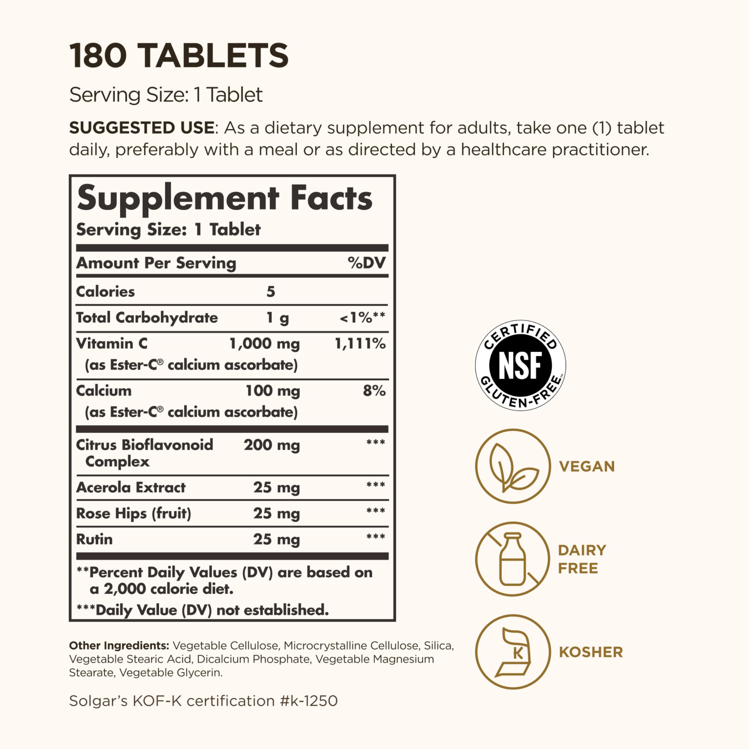Solgar Ester-C Plus 1000 mg Vitamin C (Ascorbate Ester), 180 Tablets — Amazon image 2