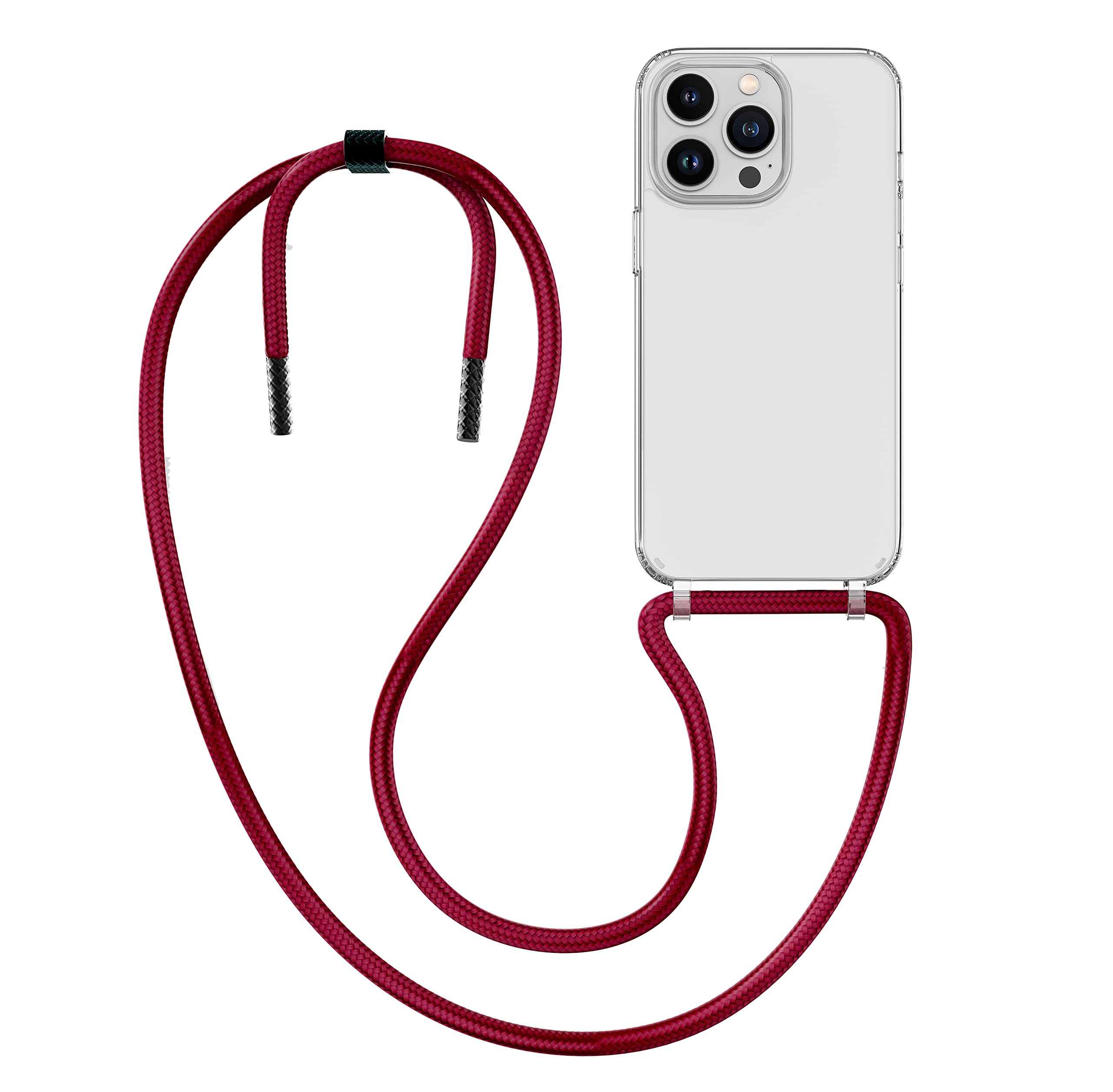 Cover Per IPhone 13 Mini Con Corda Da Collo – Trasparente, Antiurto E Antingiallimento, Bordeaux