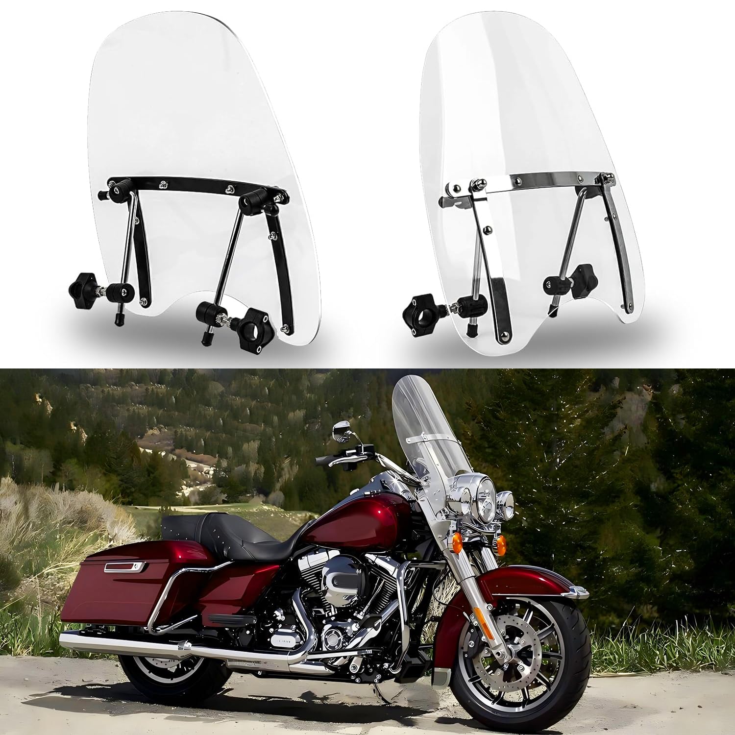 dreamizer universal motorcycle windshield 19"x17" claer motorcycles windscreen pc wind deflector for 1 or 7/8'' handle bars motorcycle motorbike (19 inch x17 inch)