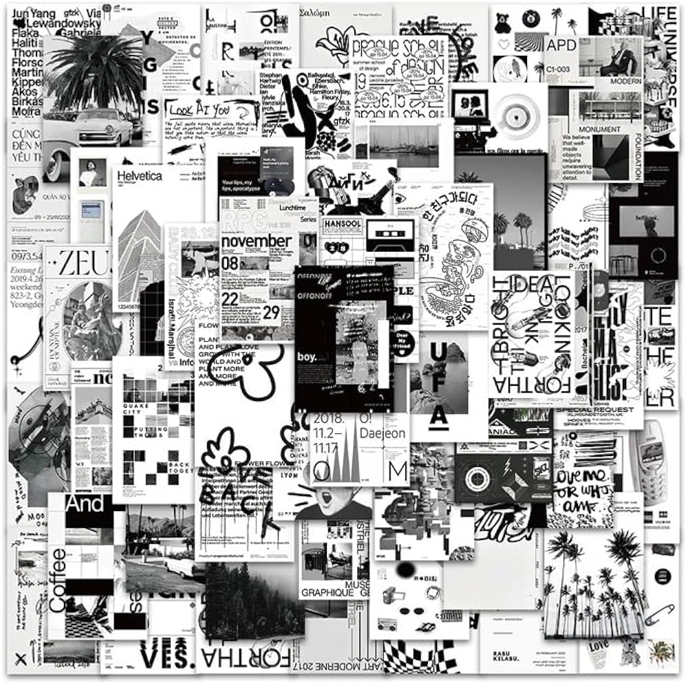 Amazon | 60枚 ステッカー モノクロ アート グラフィック かっこいい