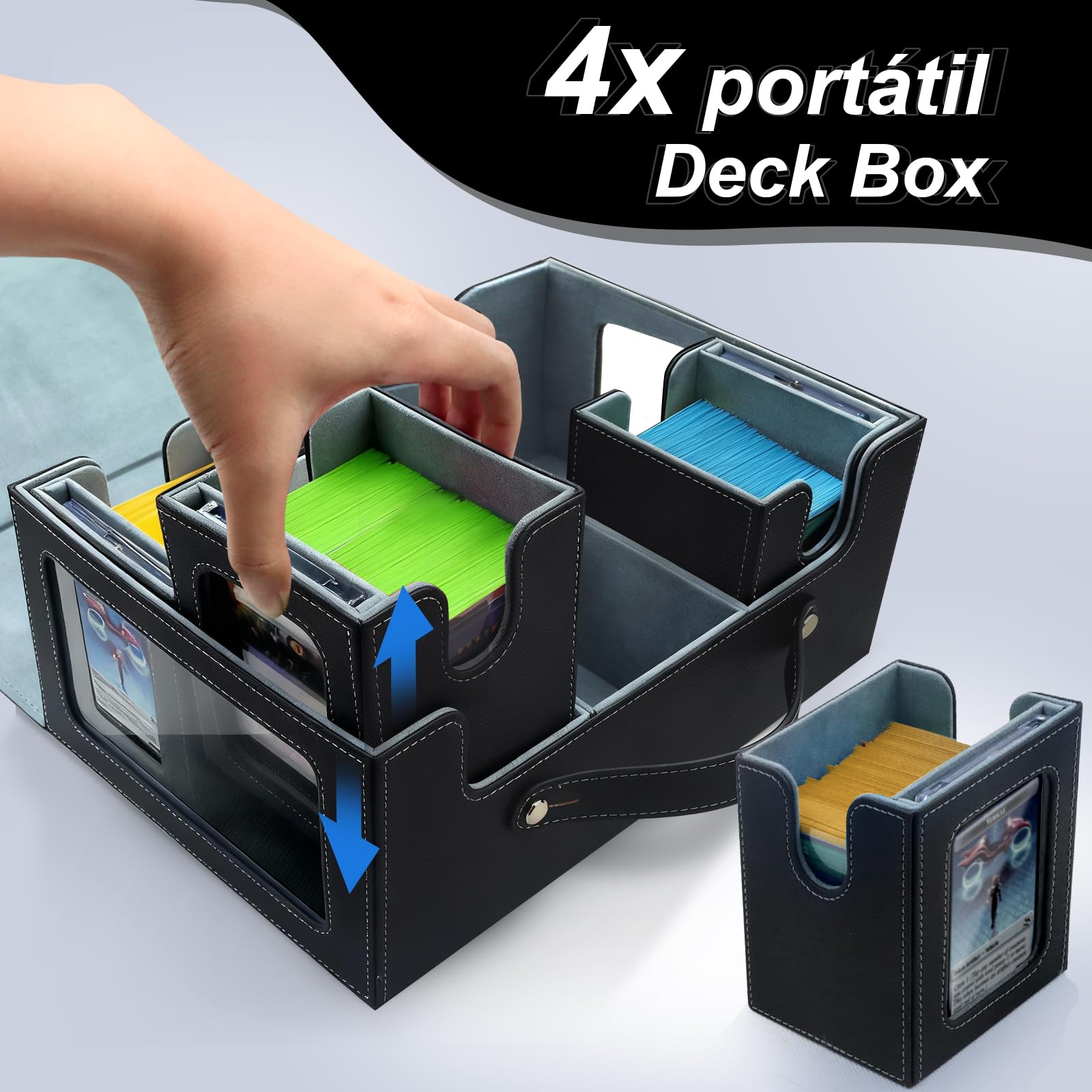 6 en 1 Commander Caja Cartas, deck box con expositor Commander para MTG | caja cartas coleccionables con bandeja dados para Magic The Gathering (MTG), para 600 cartas con fundas de doble cara