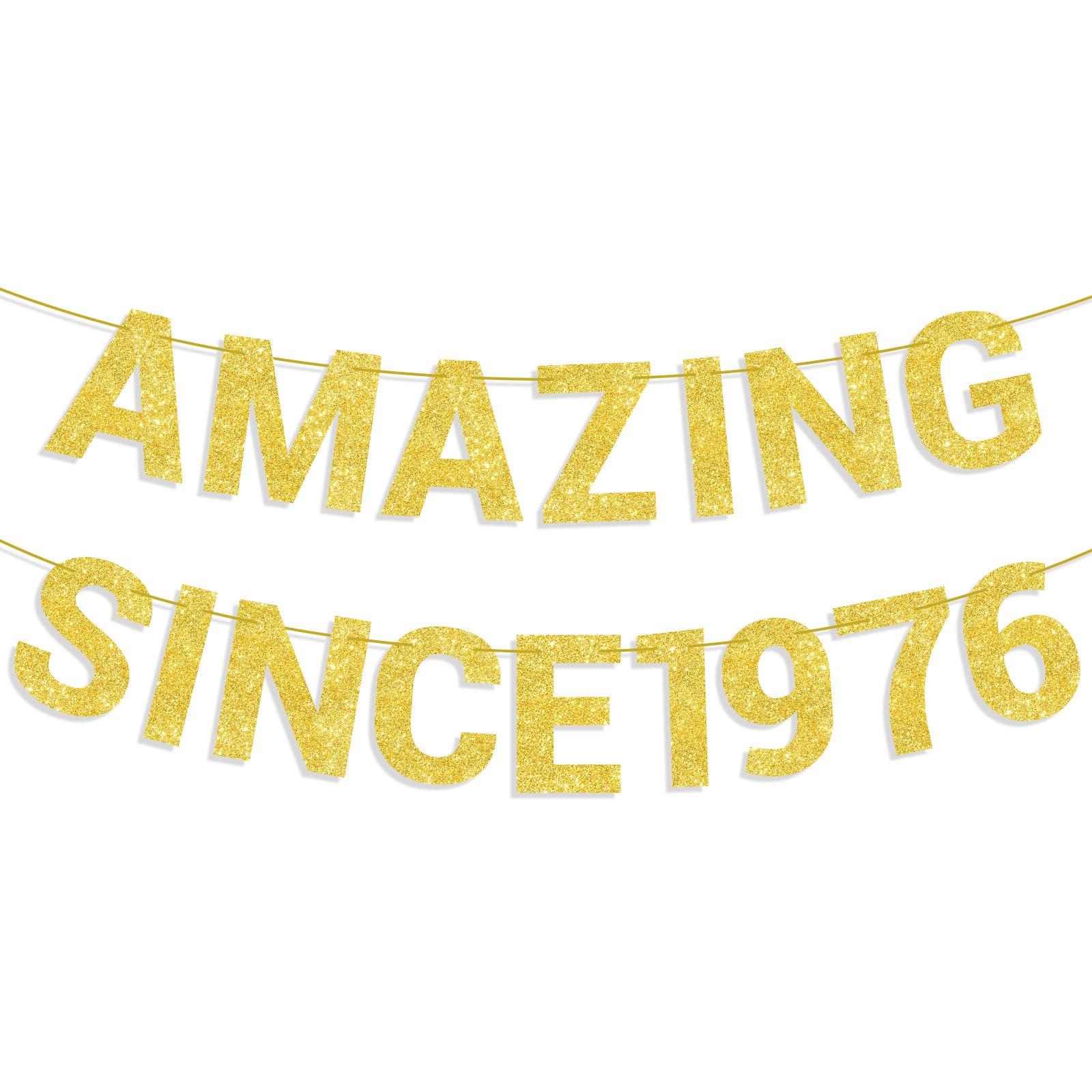 Amazing Since 1976 Banner, Gold Glitter Wedding Anniversary & Happy Birthday Party Backdrop Decoration Pre-string Hanging Banner for Women Men Milestone Celebration (50th)