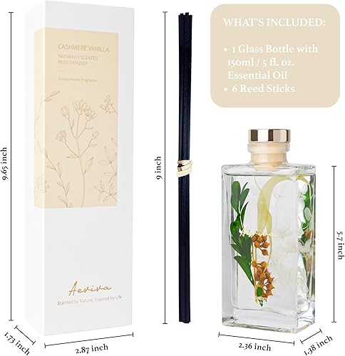 Miniatura 6 de Juego de difusor de varillas de flores, difusor de aroma de vainilla de cachemira de 5 onzas con palos, difusor de aceite perfumado para el hogar,