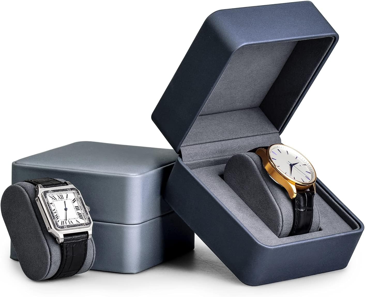 Oirlv Premium Leather Watch Gift Box Single Watch Storage Case with Removable Pillow Wristwatch Display Box (Dark blue)