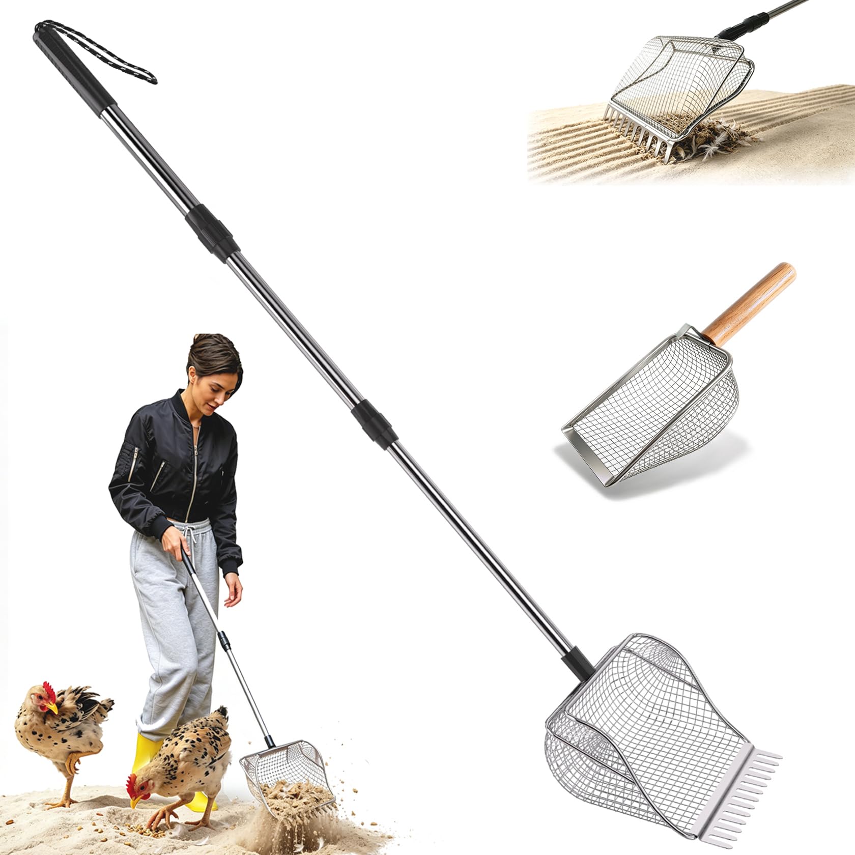 Szufla do odchodów kur 110 cm, 2 sztuki akcesoria do kurnika, metalowa