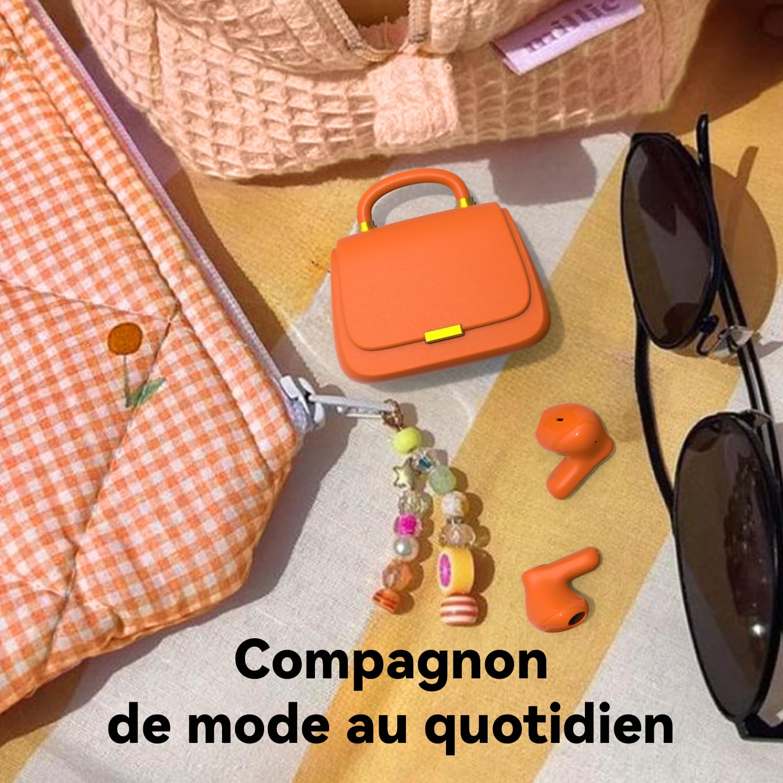 ANCwear Écouteurs Bluetooth 5.4 in-Ear, Étui Façon Sac à Main, Orange