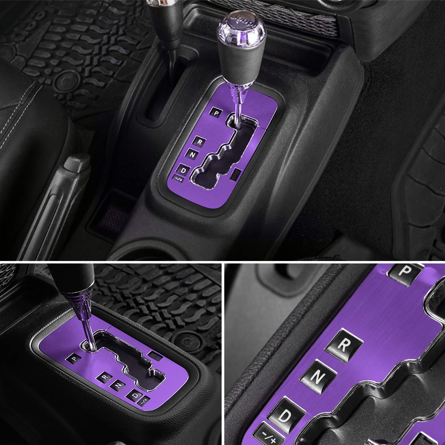 E-cowlboyTrim Gear Frame Cover Gear Shift Box Cover for Jeep Wrangler 2012-2018 JK JKU Sport Sahara Freedom Rubicon Unlimited Gear Shift Panel Cover Trim Interior Decoration Accessories Aluminum (Purple)