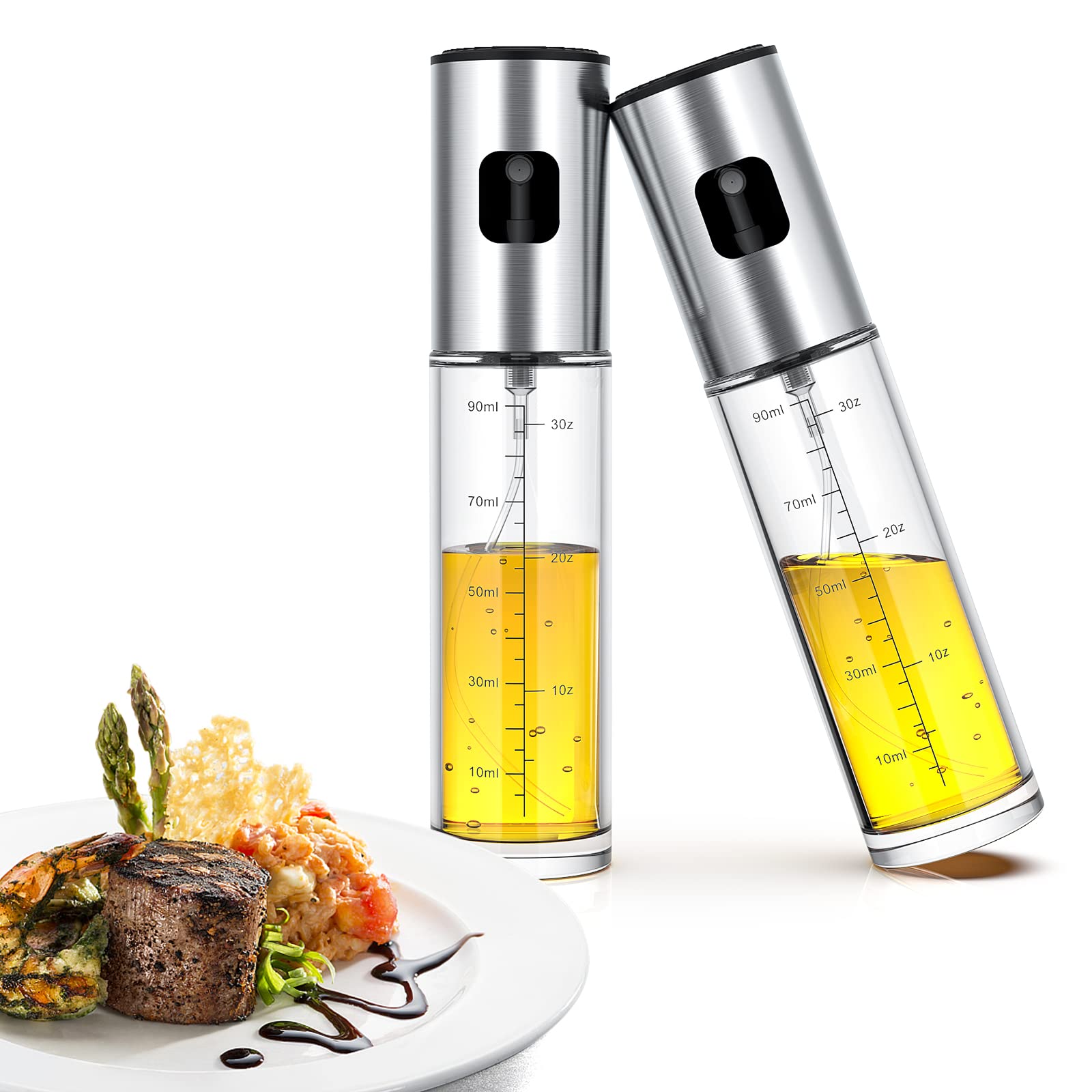 Oil Sprayer for Cooking - Olive Oil Sprayer 2 Pack Portable, Olive Oil Spray Bottle with Funnel and Brush, Multi-Purpose Kitchen Food Grade Oil Mister for Baking, Cooking, Salad Making, BBQ, Air Fryer