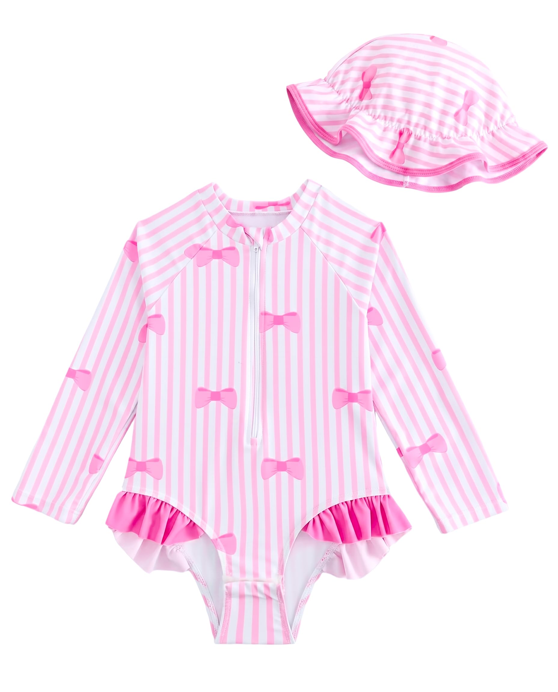 JiAmy Maillot de bain pour bébé fille avec chapeau de soleil, manches longues, protection UV, maillot de bain pour bébé fille