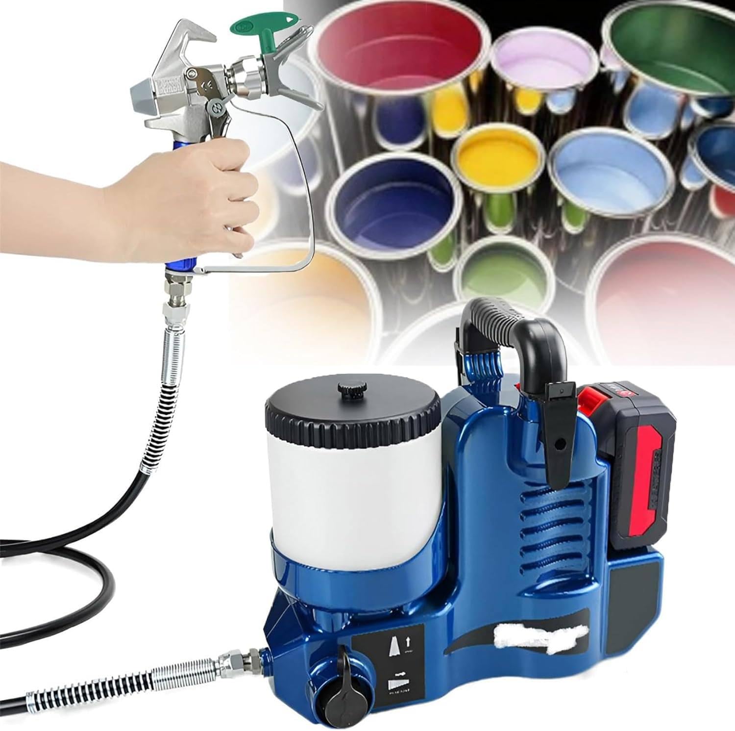 Spruzzatore di Vernice Ad Alta Pressione da 500w Min,Macchina a Spruzzo Airless Senza Fili,Spruzzatore di Vernice Portatile 1,2 L, Batteria al Litio 21v, Regolabile a 6 One Battery