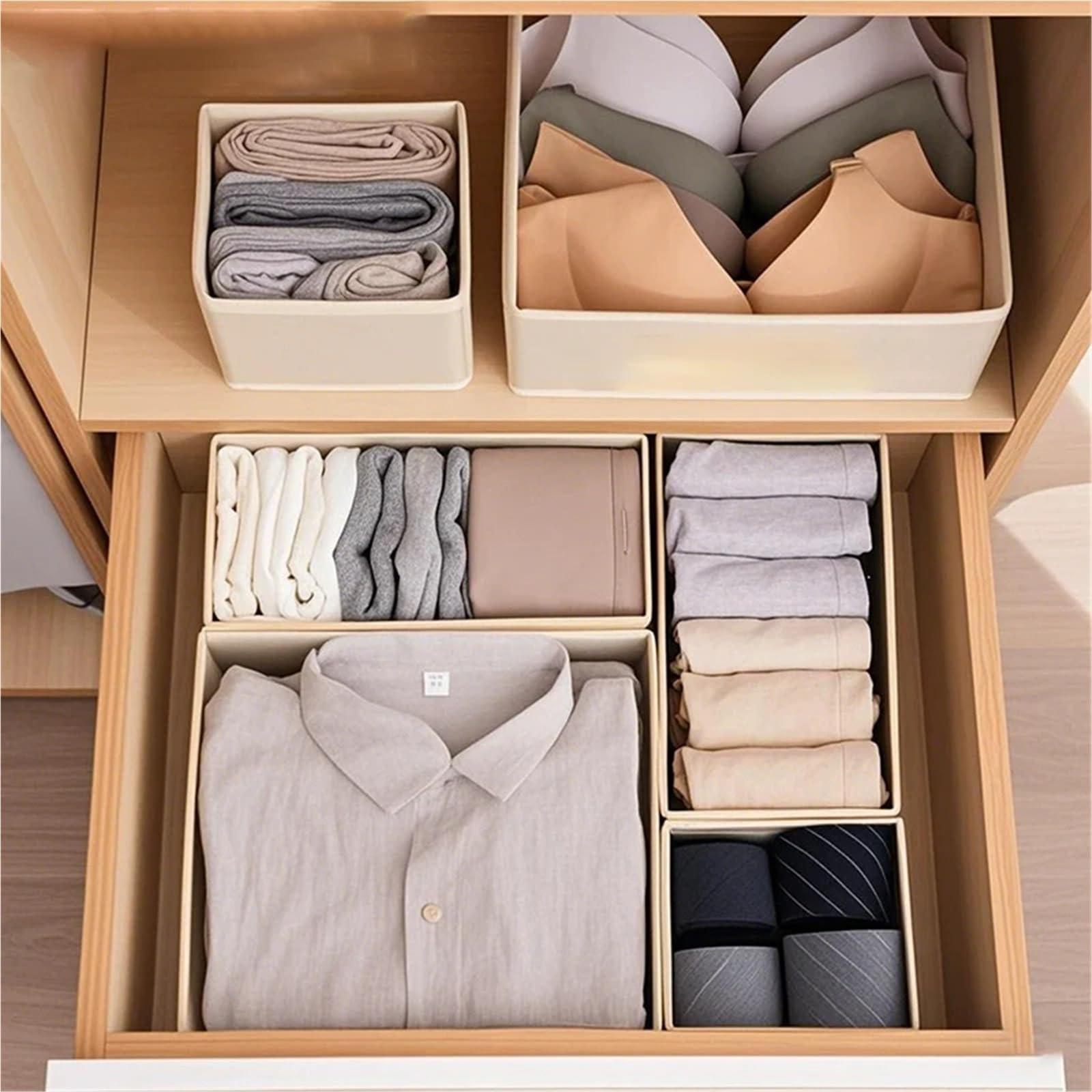 Generisch Schubladenorganizer Schubladenorganizer, Kleiderboxen, Stoff-Schrank- und Aufbewahrungsfächer for Kleidung, Socken Unterwäsche(6pcs grey)