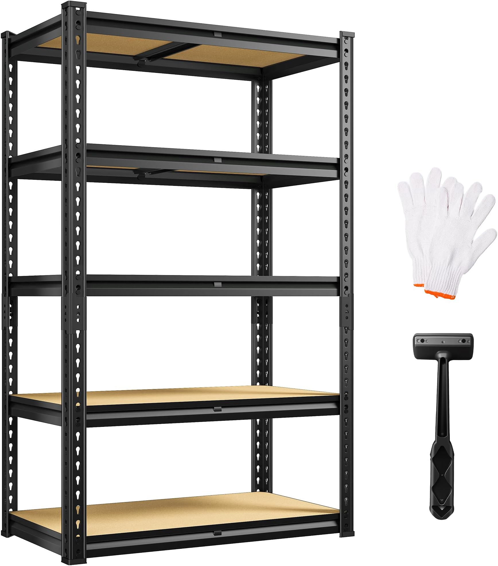 REIBII 5 Tier Metal Shelving Unit 2020LBS,28"W Space Saving Heavy Duty Garage Storage Shelves for Small Spaces,Boltless Storage Rack with Wall Anchors for Pantry,Basement,28" W x 12" D x 59.8" H Black