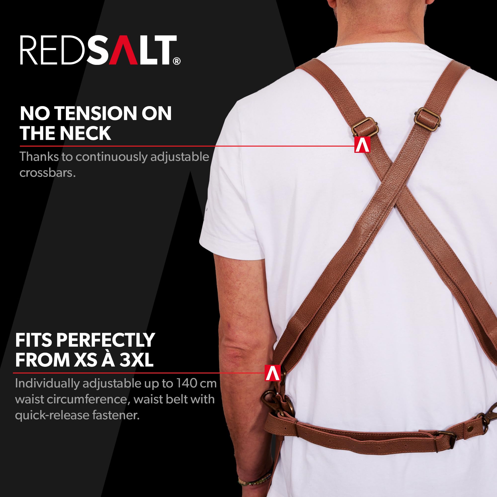 REDSALT® Premium Leather Apron 100% Cowhide Leather 84 x 62 cm Crossback Professional BBQ Apron Work Apron Kitchen Catering Bar Barista Cooking Apron Kitchen Apron Gifts for Men Crossback - Image 3