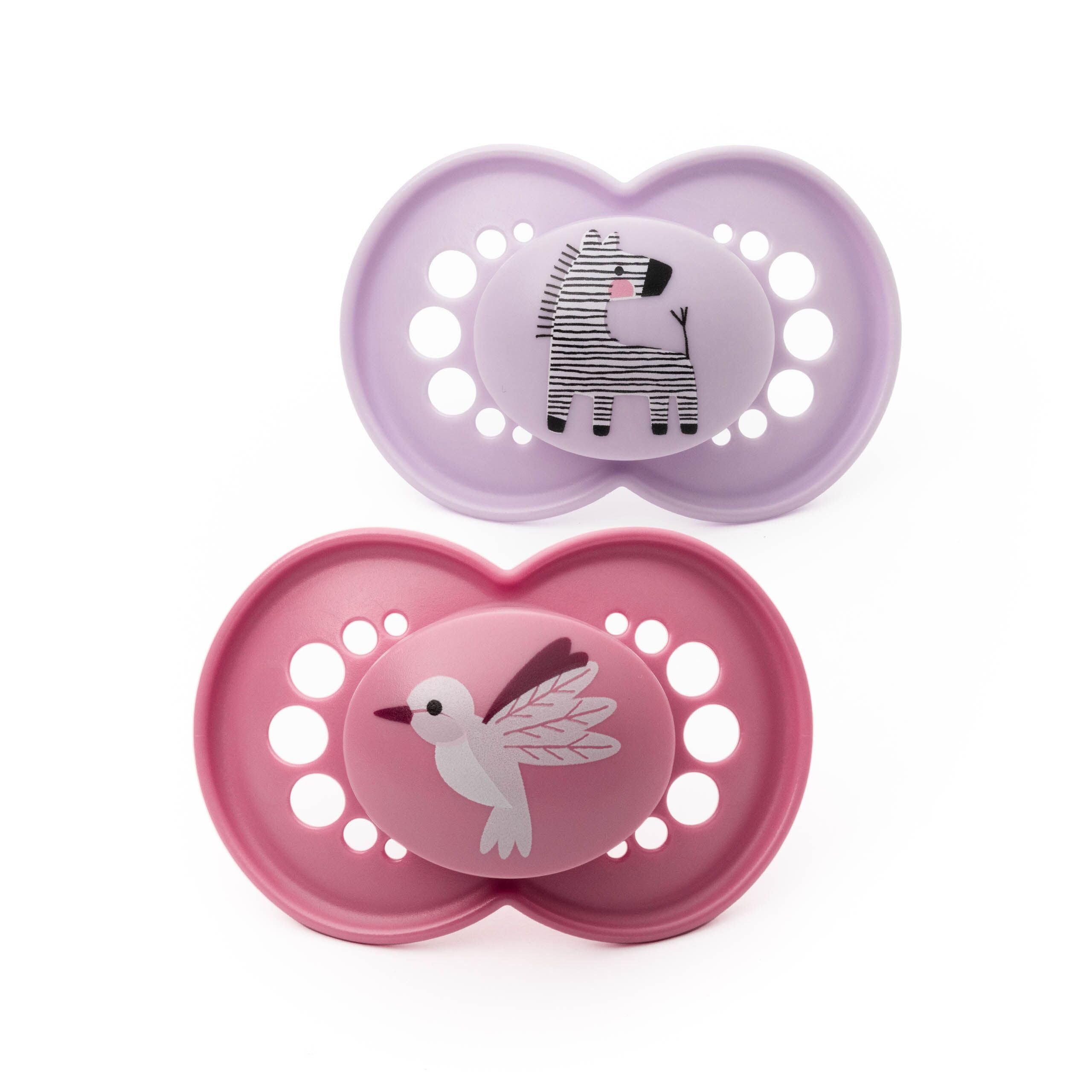 MAM Original Soothers | 6-18 Months | 2 Pack | Comes in Dummy Steriliser Case | Sustainable Materials | Baby Accessories | Pink/Lilac (Various Designs)