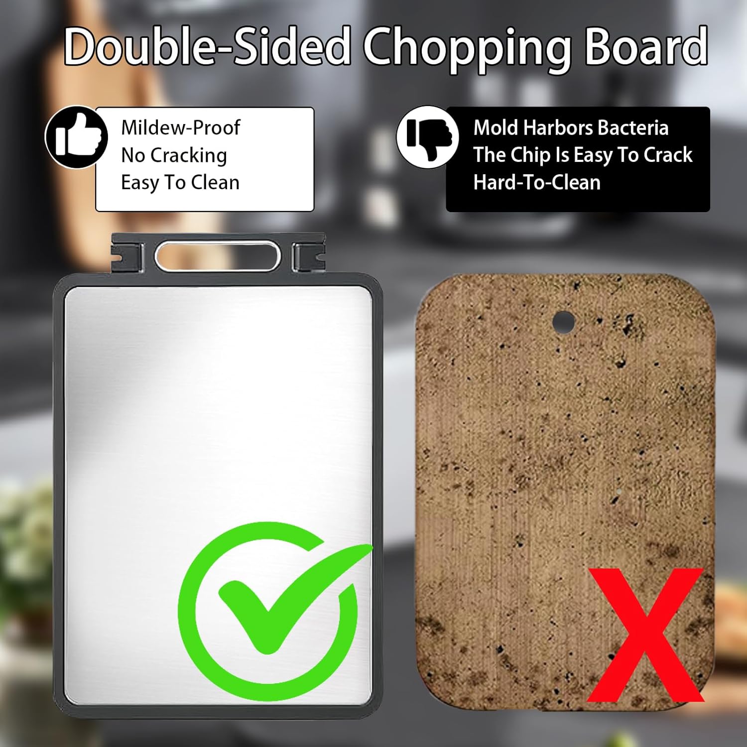 Cutting Board, Stainless Steel Cutting Boards, Double Sided Steel Cutting Board for kitchen, Chopping Boards for Meat, Fruit, Vegetables, Stainless Steel Large Cutting Board 18.1"×12"×1"