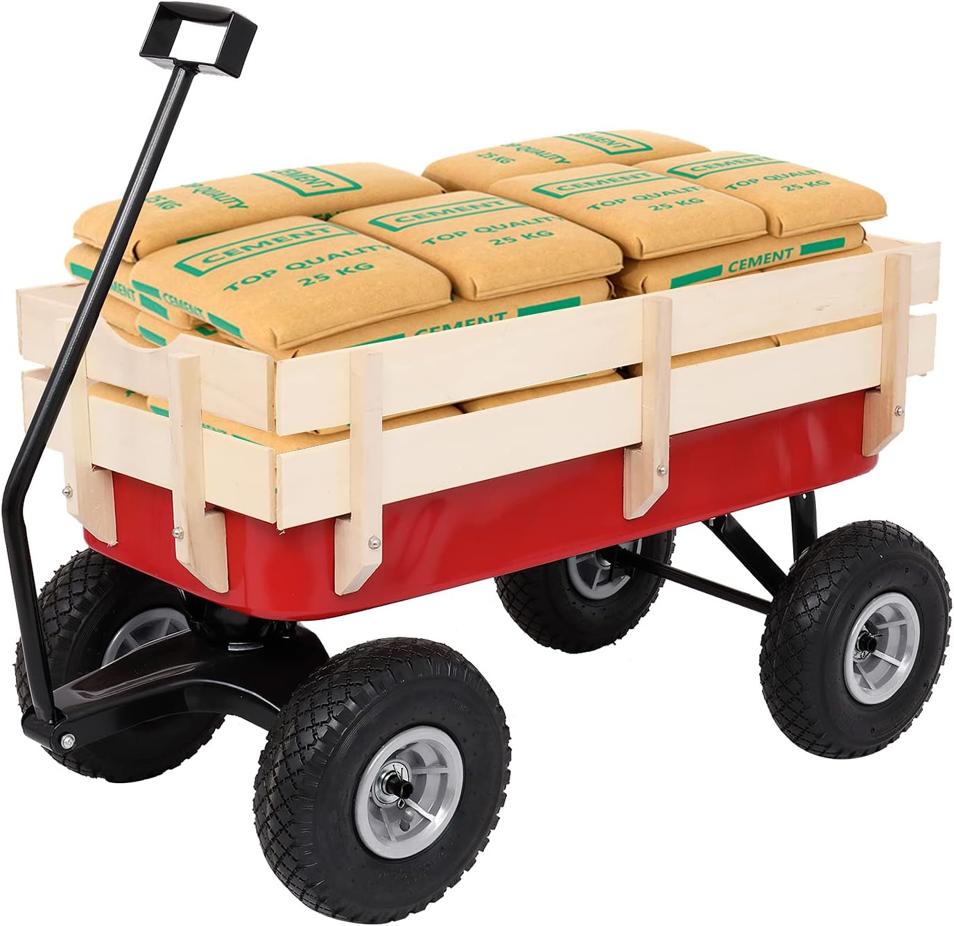 97x43x78cm Garden Iron Wood Four Wheel Garden Wagon Steel Garden Cart Folding Utility Wagon with Removable Sides