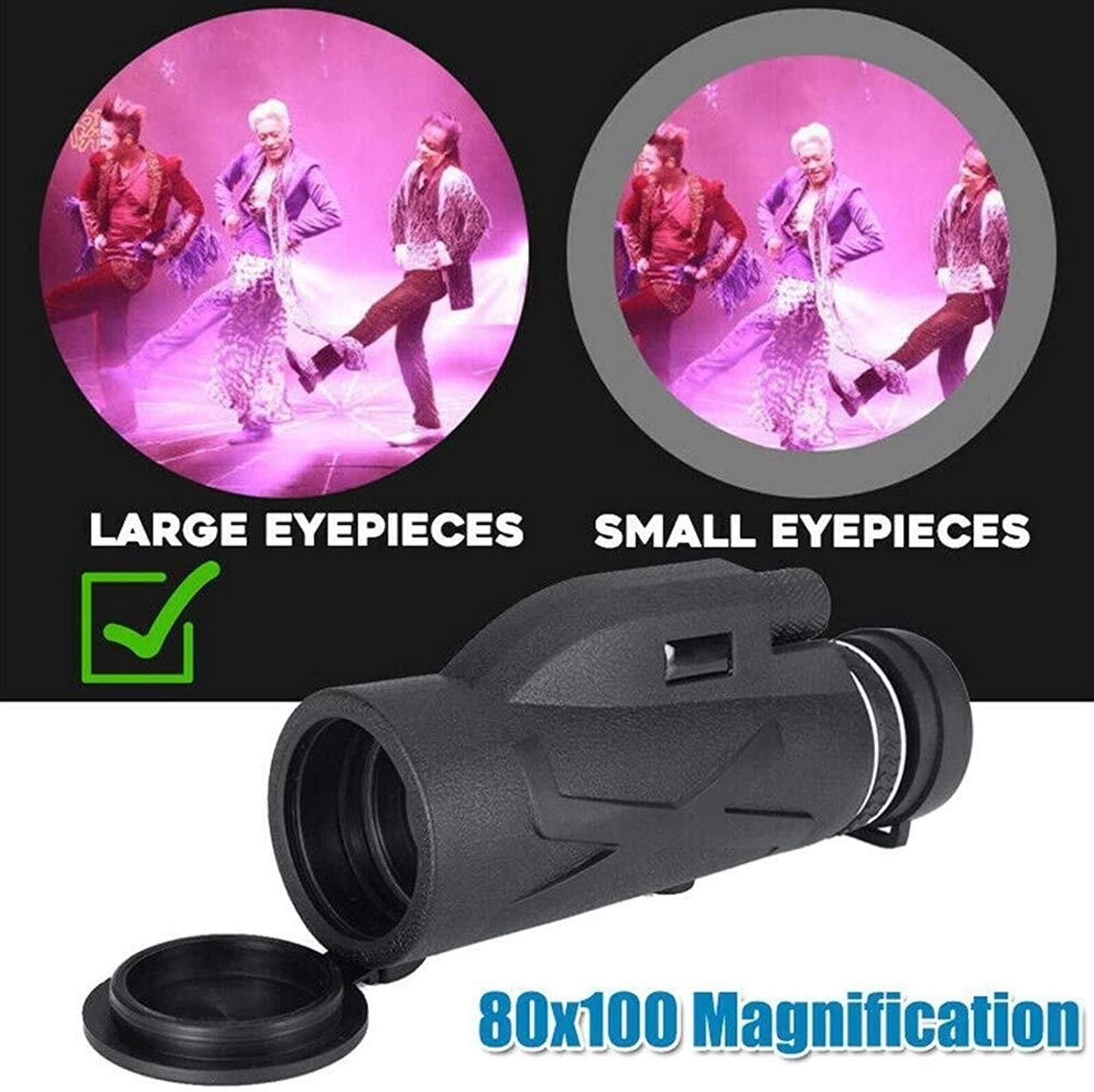 LYGXWJFC Monoculares para Adultos de Alta Potencia, telescopio 80X100 Prisma Bak4 de Alta Potencia a Prueba de Agua para observación de Aves Camping Concierto Viajes para Adultos Observación de Aves