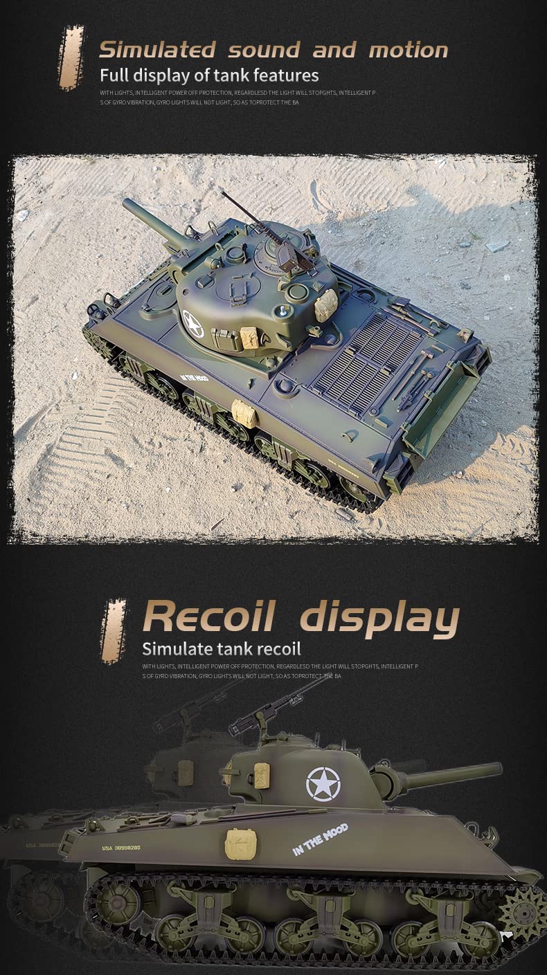 Model czołgu pilot retro czołg M4A3 wielofunkcyjny pilot zdalnego sterowania czołg 1:16 model symulacyjny (ulepszone stalowe pudełko fali)