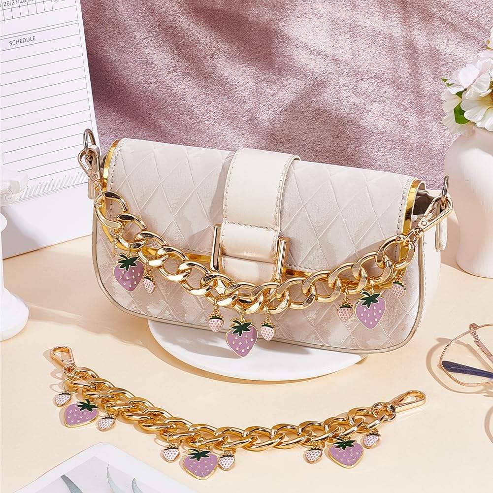 Beebeecraft 1 Box 2Pcs Strawberry Bag Extender Chain Gold Purse Chain Plum Enamel Fruit Alloy Decorative Light Gold Aluminum Charm Straps for Bags Purse Keychains Charms Jewelry DIY Making Crafts