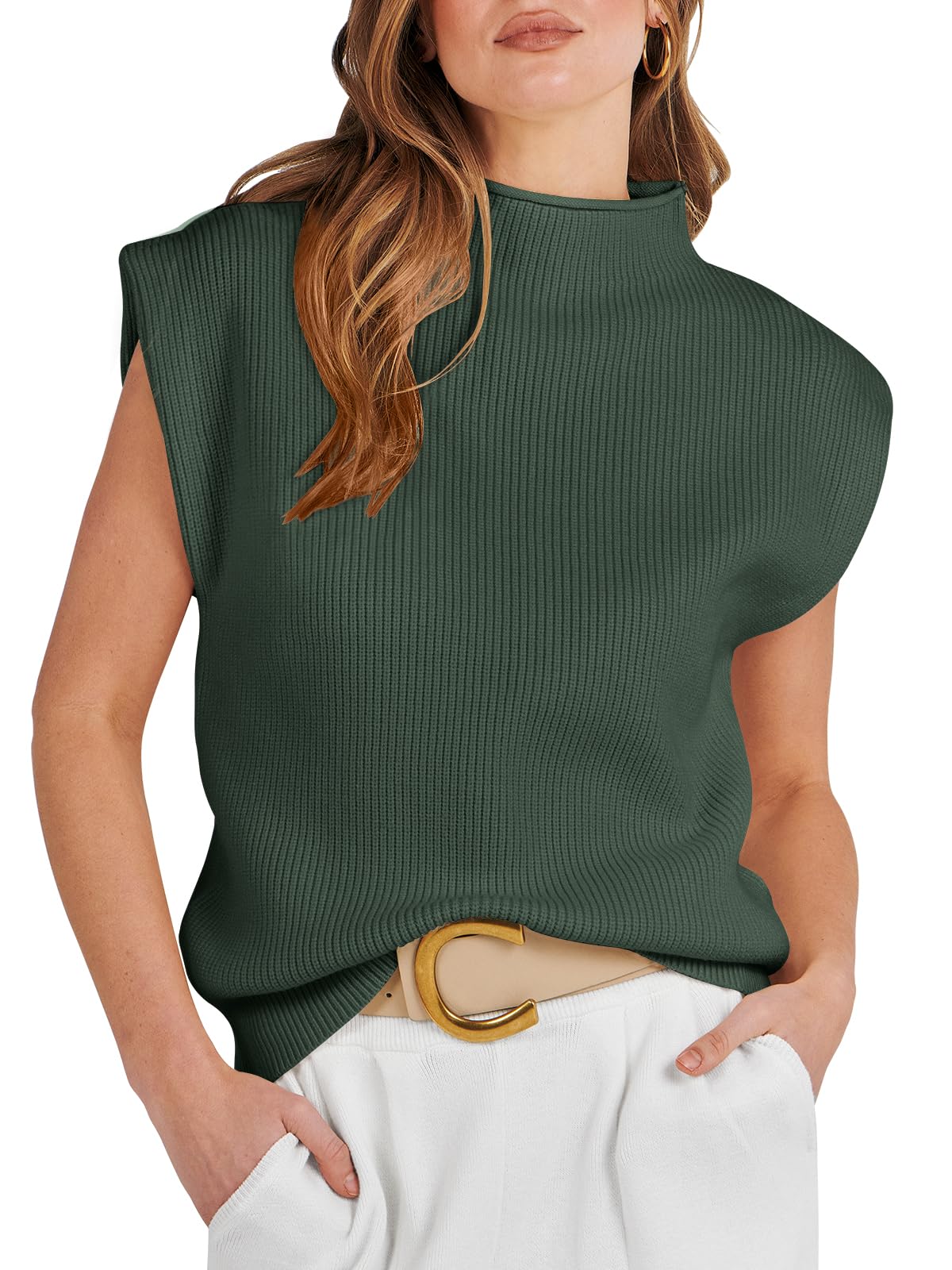 Women's Mock Neck Sleeveless Sweater Vest Casual Cap Sleeve Knit Pullover Tank Tops 2024 Fall Summer Clothes-image-28