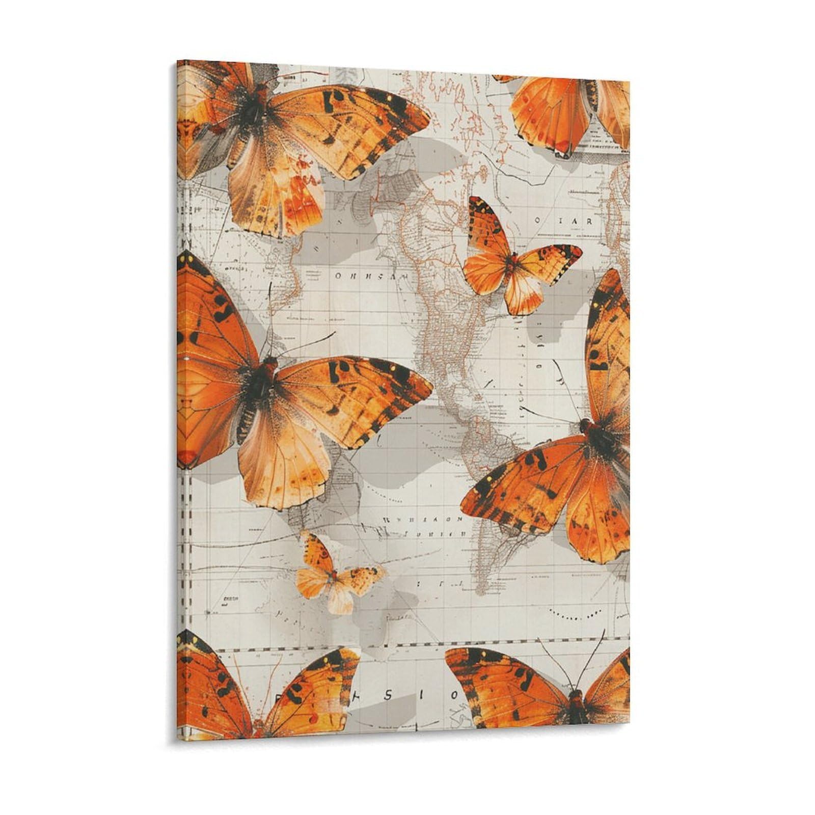 NTVOWPZO Realistic Orange Butterfly Canvas Wall Art for Bedroom 18x24inch Canvas Prints Artwork for Walls Modern Picture Artwork Painting for Living Room Aesthetic Wall Paintings for Bathroom Kitchen
