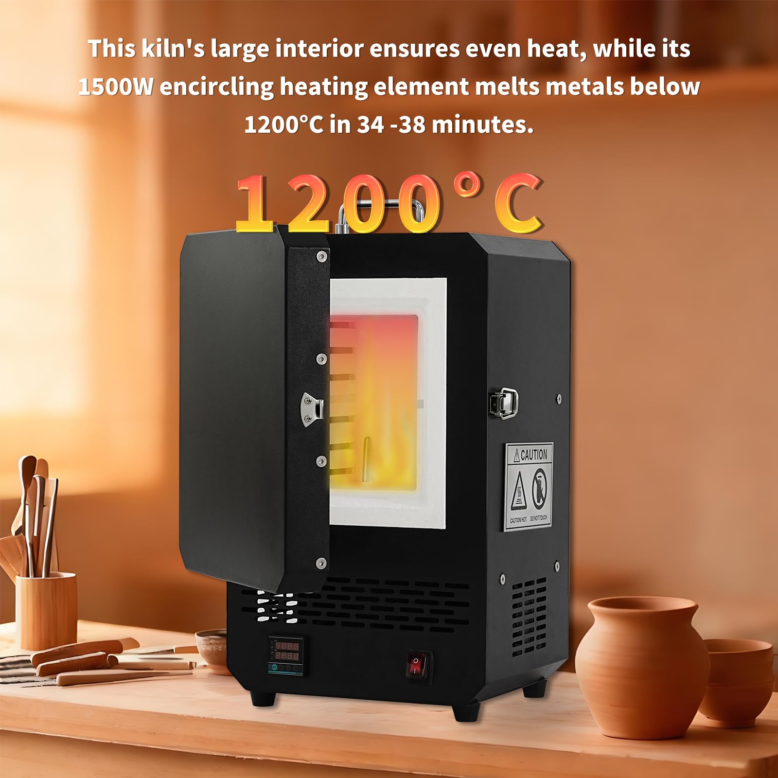 Horno eléctrico programable de 1500 W con control de temperatura multietapa, 1200 ℃/1,200.0 °C máximo, horno de fusión de mesa compacto para hacer joyas, fundición de metal, acristalamiento de
