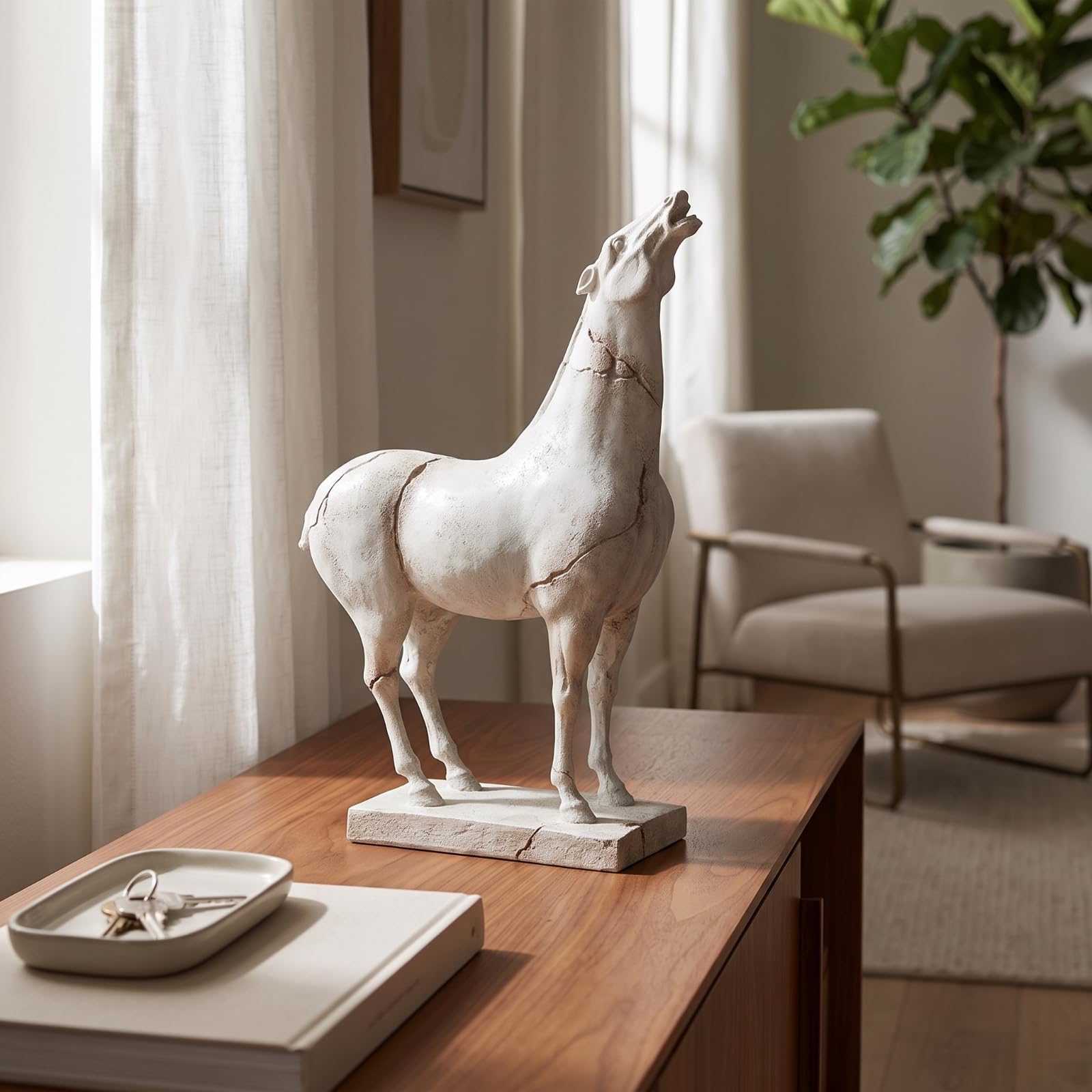 Scultura di Cavallo con Base , style to 1 , Colore Effetto Invecchiato