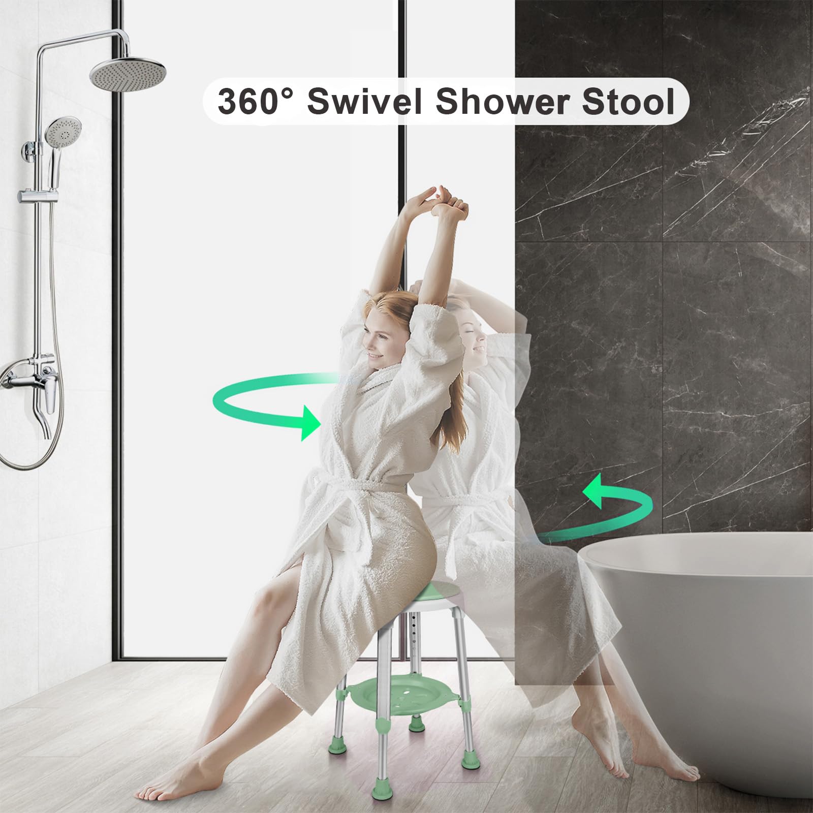 Silla de Ducha para Ducha Interior, Taburete Giratorio elegible para FSA/HSA, 350 Libras, Silla de bañera Ajustable y Taburete de baño con Bandeja de Almacenamiento para Personas Mayores,