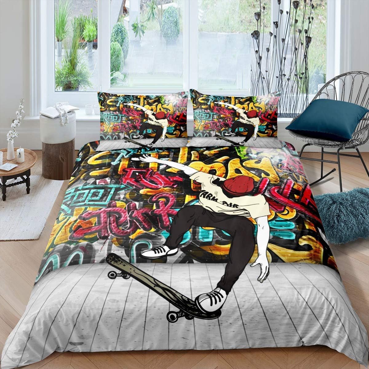 Housse de couette skateboard colorée pour rajeunir une chambre d'ado