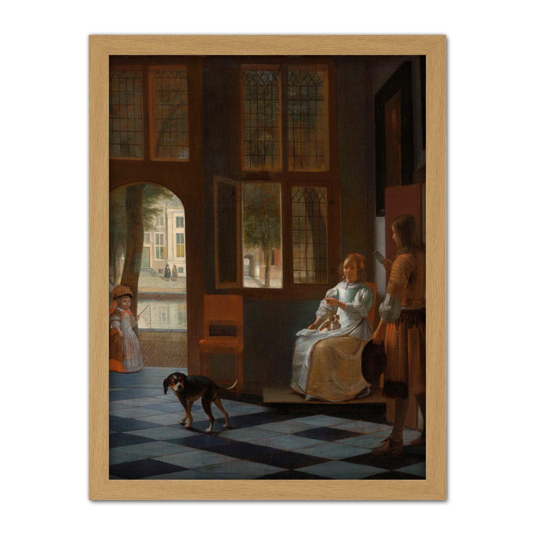 Artery8 Pieter De Hooch Man Handing A Letter To A Woman Artwork Framed Wall Art Print 18X24 Inch