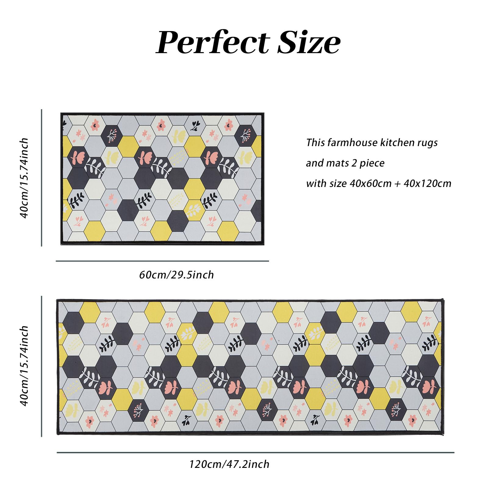 Tapis de Cuisine en Silicone Antidérapant Set de 2 Pièces 40x60cm + 40x120cm