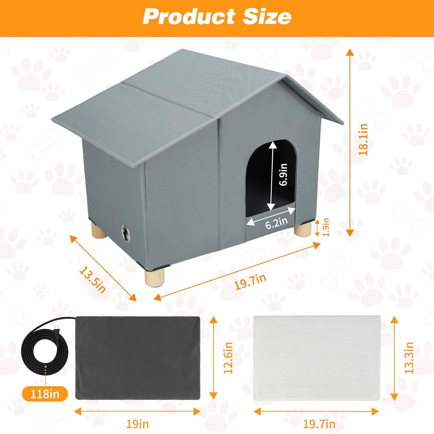 Large Heated Cat House for Outside,Elevated Clawsable Cats House with Cats Heating Pad Outdoor Winter,Weatherproof Warm Feral Cat Shelter with Safe Escape Door for for Multiple Pets