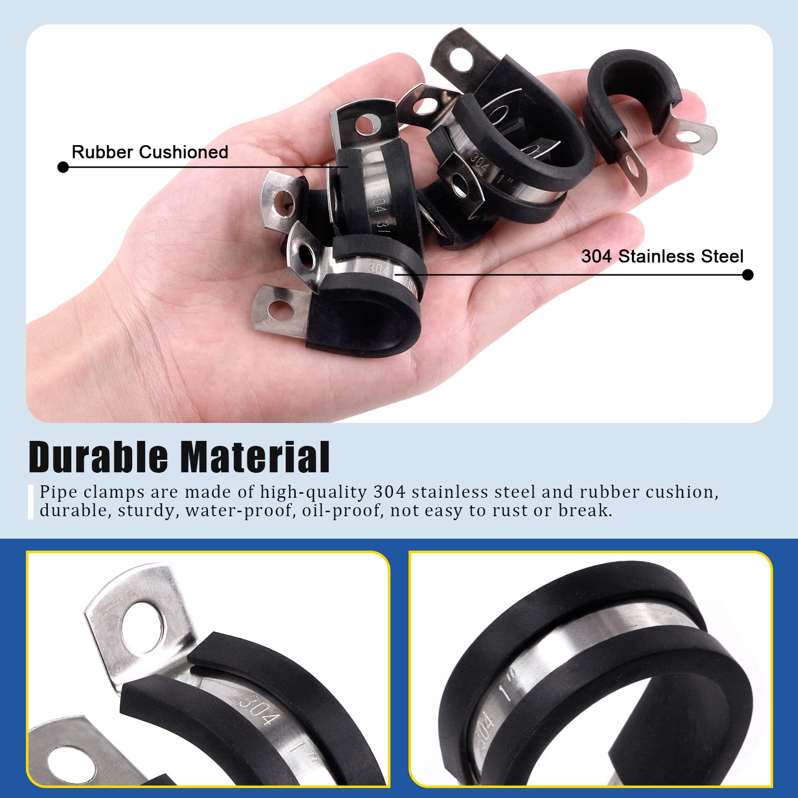 Glarks 20Pcs 304 Stainless Steel Adjustable 21-44MM Range Worm Gear Hose Clamps Assortment Kit, Fuel Line Clamp For Water Pipe, Plumbing, Automotive And Mechanical Application (21-44MM
