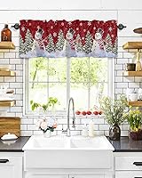 Vista 79 de Cenefa de cocina para ventanas, Día de la Independencia, pentagrama, textura de arpillera a cuadros, semitransparente, con bolsillo para barra