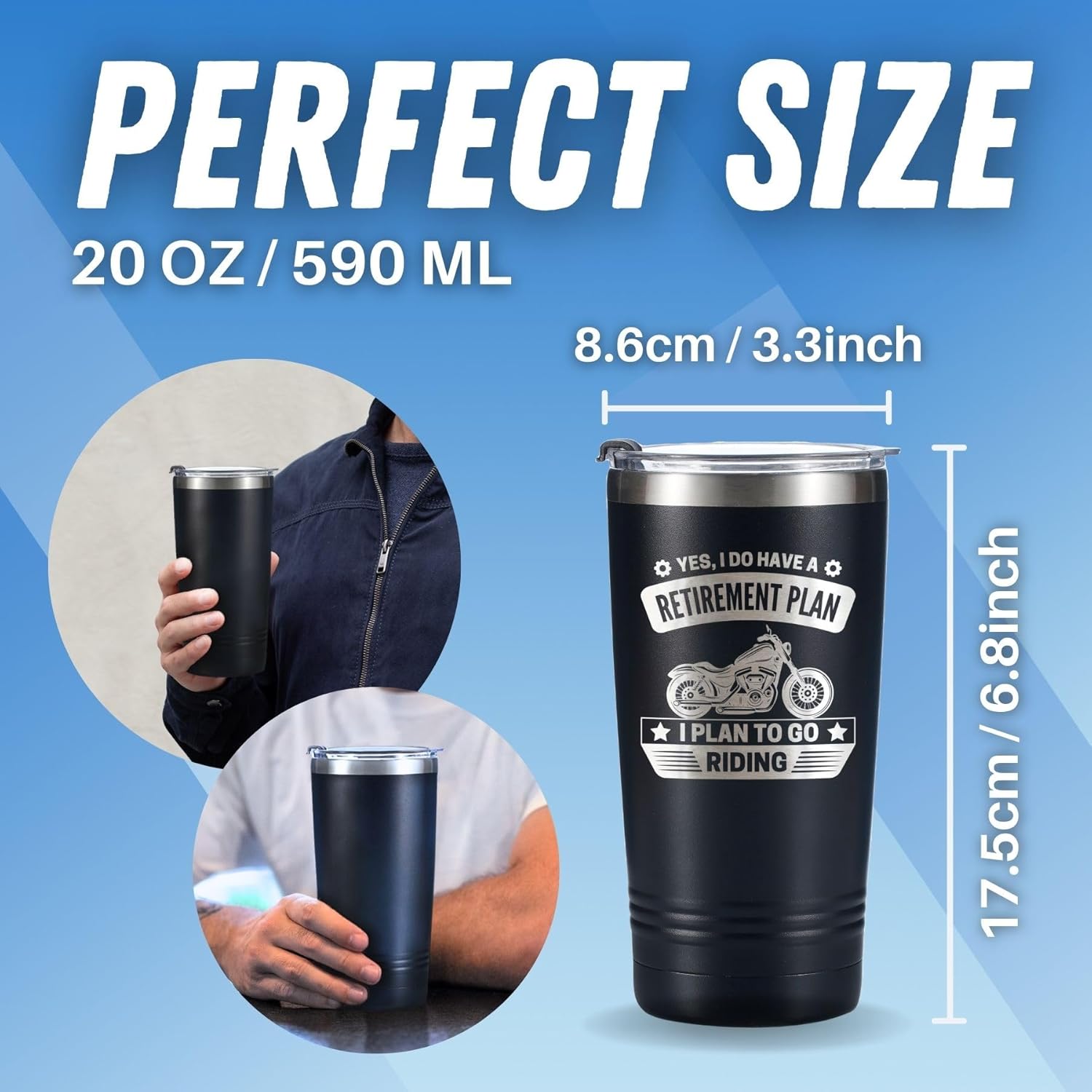 Onebttl Motorcycle Biker Retirement Gifts for Men, Grandpa, Tumbler Travel Coffee Mug, Dad, Rider, Stainless Steel 20oz/590ml - Retirement Plan - Image 6