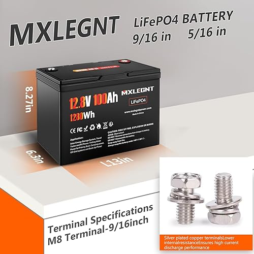 Miniatura 2 de Batería LiFePO4 de litio de 12 V 100 Ah Baterías MXLEGNT con 15000 ciclos profundos mejorados y BMS de 100 A - Vida útil de 10 años - Máx. 1280Wh de
