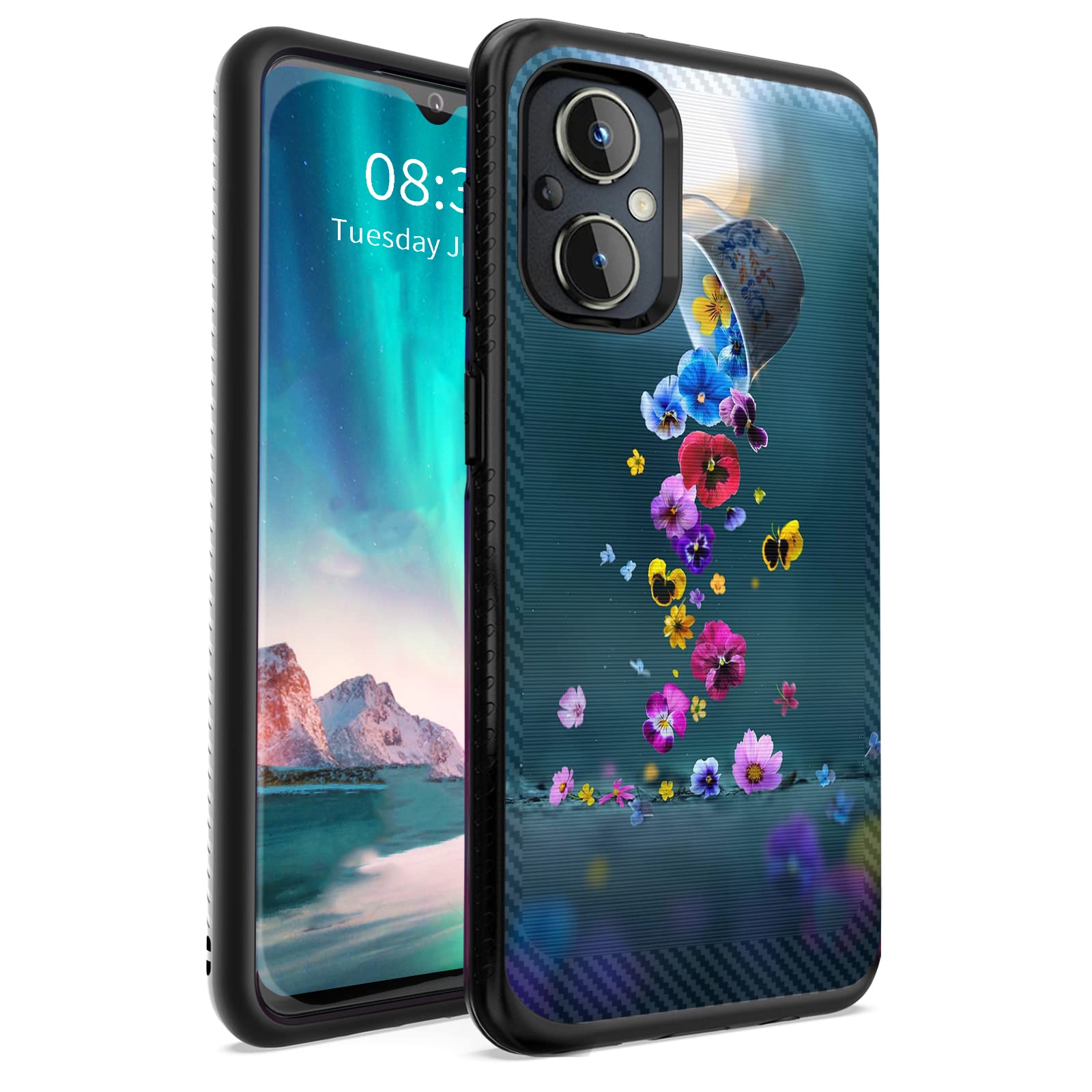 BFUKVOU for Oneplus Nord N20 5G Case,Heavy Duty Shockproof Brushed Armor Hard PC & Soft TPU Dual Layer Protective Case for Oneplus Nord N20 5G,Falling Flowers