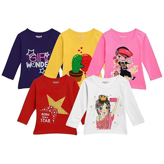Kuchipoo Girls Cotton T-Shirt - Combo of 5, Multicolored (KUC-TSHRT-130)
