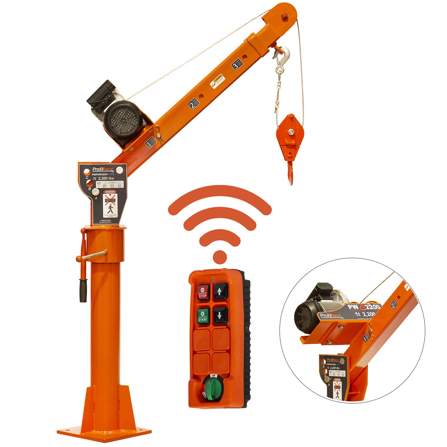 Prowinch 2000 lbs Davit Crane 360 Swivel with Wireless
