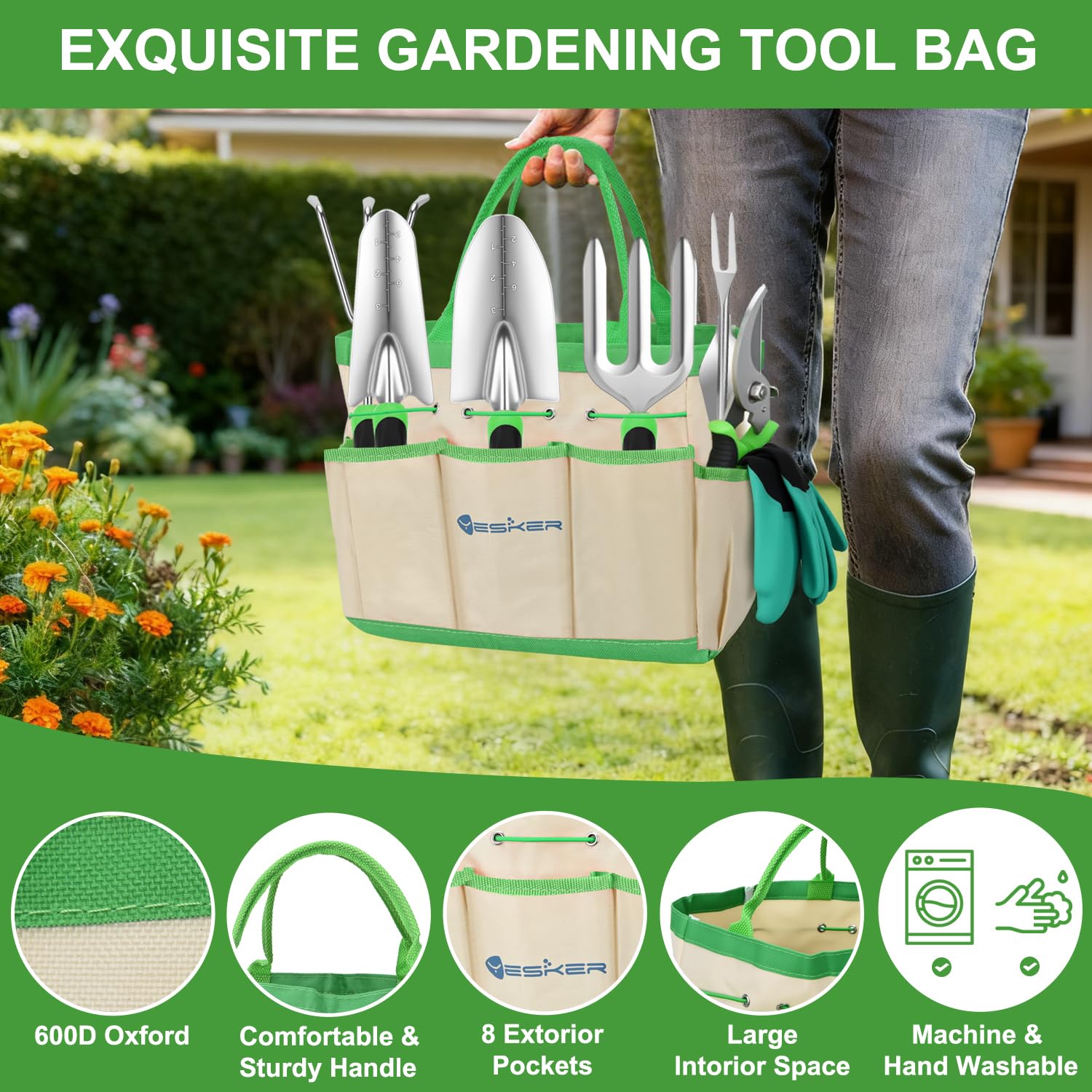 Yesker Juego de herramientas de jardinería de 6 piezas de alta resistencia, suministros de jardinería, regalos para mujeres y hombres, kit de herramientas de mano de jardinería con mango ergonómico