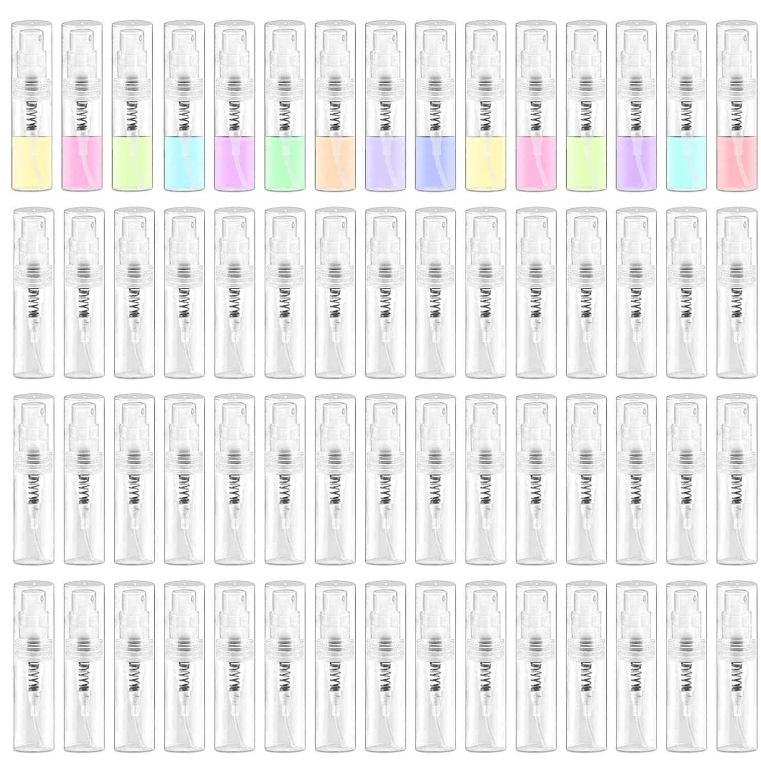 Mini Spray Bottle, Clear Plastic Empty Sample Containers, Fine Mist Perfume Travel Refillable Spray Bottle Perfume Atomizer Small Portable Bottle for Cleaning, Travel, Essential Oils(120, 2ml)