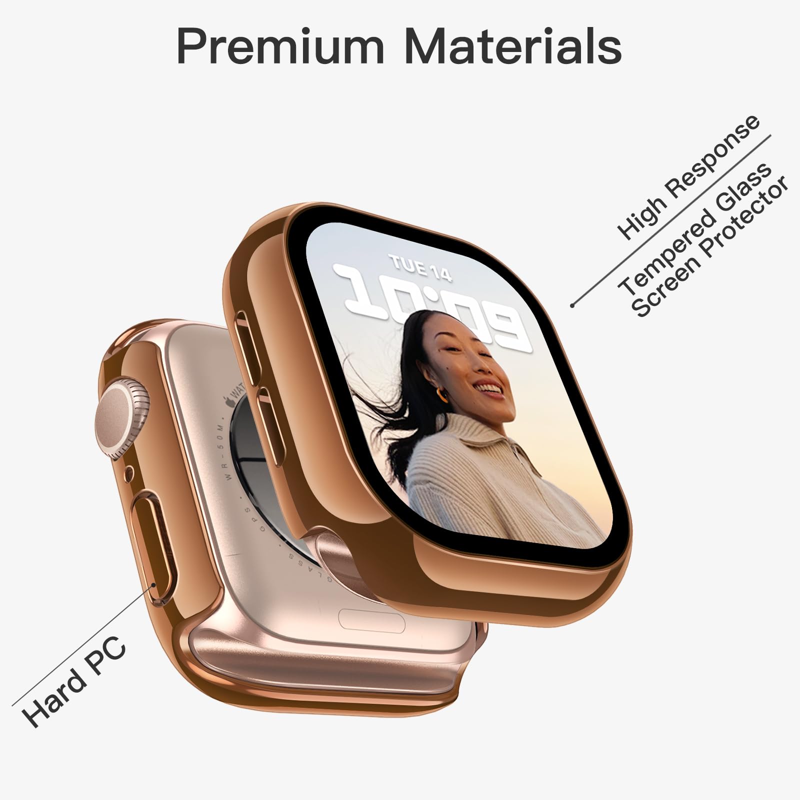 JETech Platerowane Etui dla Apple Watch Series 11/10 42mm | Miedziano-Różowe Złoto, Wbudowany Ochraniacz Ekranu ze Szkła Hartowanego, Metaliczne Wykończenie, Wysoka Czułość Dotyku